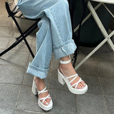 Lkblock Summer Platform Shoes For Women Sandal Fashion Narrow Band Thick Heel Ladies Gladiator White Heels Outdoor Sexy Sandalias