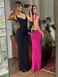 Lkblock Sexy Sleeveless Backless Bowknot Long Dresses for Women 2024 Elegant High Waist Hollow Out Bodycon Long Maxi Evening Party Dress