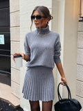 Lkblock Autumn Women's High Collar Solid Color Knit Pullover Set New Women Fashion Long Sleeve Casual Skirts Suits 2024 Female Outfits