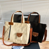 Lkblock Fashion Korean Style Shoulder Bag For Women High Quality Canvas Bags Ladies Tote Handbags With Chain PU Patchwork Crossbody Bags