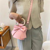 Lkblock Embossed Bow Bucket Bag with Mini Letter Decoration