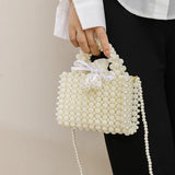Lkblock Luxury Woven Pearls Bag Shoulder Bags for Women Designer Small Beading Handbags Brands Party Evening Purse Wedding Clutch Tote