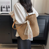 Lkblock Summer Large Capacity Tote Bag Women Shoulder Bag Handmade Woven Bag Fresh Rural Handheld Grass Woven Women Bag   36.25