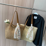 Lkblock Summer Large Capacity Tote Bag Women Shoulder Bag Handmade Woven Bag Fresh Rural Handheld Grass Woven Women Bag   36.25