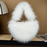 Lkblock Luxury Fluffy Plush Shoulder Bag Heart Shaped Faux Fur Bags for Women Handbag Designer Brands Soft Hobo Winter Tote Bag Purses