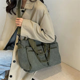 Lkblock Large Capacity Corduroy Women Tote Bag Classic Korea Style Elegant Shoulder Bag Traveling Multilayer Thick Classy Crossbody Bag