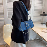 Lkblock Vintage Denim Women's Shoulder Bag Fashion Ladies Crossbody Bag Chain Small Armpit Bag Handbags Simple Female Underarm Bag Purse