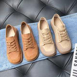 Lkblock Woman's Winter New Leather Lace Up Plush Warm Flat Sole Cotton Shoe Soft  Non Slip Widened Round Toe Mom's  Shoes