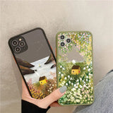 Lkblock Retro Scenery Painted Phone Case For iphone 16 7 8 Plus SE2 X XS XR 16 14 12 13 11 Pro Max Large Flower Fields Log Cabin Covers