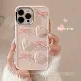 Lkblock Ins Cute 3D Pearl Love Heart Phone Case For iPhone 16 15 14 13 12 11 Pro Max X XS XR 8 7 Plus SE 2022 Soft Silicone Bumper Cover