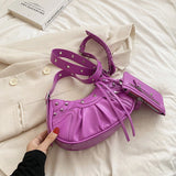 Lkblock Rivet Pleated Dumpling Bag，New Ins Fashion One Shoulder Underarm Bag, Trendy Messenger Bag Handbag