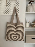 Lkblock Knitted Heat Pattern Shoulder Tote Bag, Open Top Design With Large Capacity for Shopping, Travel, Gatherings, etc.