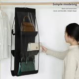 Lkblock Black Handbag Hanging Organizer With 6 Pockets Foldable Oxford Cloth Handbag Storage Bag For Family Closet Bedroom