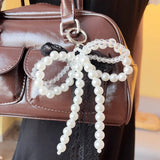 Lkblock Korean Cute Lace Bow Pearl Beaded Phone Pendant Chain Accessories Aesthetic Ballet Shoes Camera Bag Decoration Keychain Gift