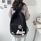 Lkblock Kawaii Backpack Women Stars Print Soft Corduroy Backpacks School Bags For College Students Cute Bag Mochilas Para Mujer Backpack