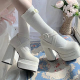 Lkblock White High Heels Mary Jane Lolita Shoes Women Y2K Chunky Platform Thick Heeled Pumps Woman Diy Ankle Straps Cosplay Shoes