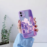 Lkblock Japan Anime Landscape Phone Case For iPhone 16 11 15 12 14 Pro Max 12 13 Mini 7 8 Plus X XR XS Matte Purple Street View Cover