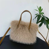 Lkblock Luxury Faux Fur Ladies Square Shoulder Bags Winter Fluffy Female Crossbody Bag Soft Furry Plush Women's Small Handbags Purse