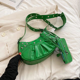 Lkblock Rivet Pleated Dumpling Bag，New Ins Fashion One Shoulder Underarm Bag, Trendy Messenger Bag Handbag