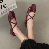 Lkblock New 2024 Fashion Medium Heeled Mary Jane Single Shoes for Women Retro Thick Heel Ballet Shoes Cross Buckle Shallow SoftSole Shoe