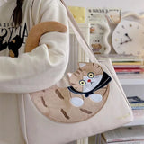 Lkblock Cute Cat Large Capacity Storage Bags Handbag Shoulder Bags Armpit Bag Kawaii Canvas Bag Women Bags Tote Bag HandBags