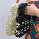 Lkblock Chrysanthemum Bead Designer Bags Summer New Flower Handmade Woven Tote Bag Sweet Pearl Acrylic Handbags for Women