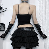 Lkblock New Punk Grunge Fairy Y2K Tops Gothic Dark Style Sexy Lace Patchwork Printed Glass Bead String Strap Top for Women