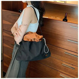 Lkblock Korean Ins 2024 New Women's Shoulder Bag Nylon Pleated Drawstring Underarm Bag Large Capacity Commuting Versatile Shoulder Bag