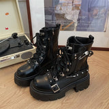 Lkblock Fashion New Women's Biker Boots Patent Leather Breathable Zipper Lolita Platform Boots Winter New Retro Gothics Boots