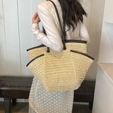 Lkblock Straw Fabric Shoulder Tote Bags For Women  Summer Beach Travelling Shopper Totes Big Capacity Designer Handbags Luxury