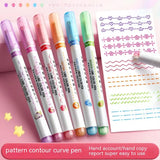 Lkblock 6Pcs Flower Line Shaped Highlighter Pens, Roller Tip, Curve Liner Marker, Writing, Journaling, Drawing Stationery, Kawaii