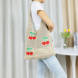 Lkblock Cute Strawberry Cherry Crochet Shoulder Bag for Women Large Shopper Bag Casual Tote Handbags Summer Beach 2024 New Women's Bag