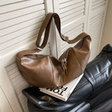 Lkblock Retro Korean Version Ins Hobos Bag Causal Large Capacity PU Soft Simple and Casual New Tote Leather Shoulder Bags