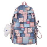 Lkblock Patchwork Backpacks For Women Plaid Canvas School Bag For Teenage Girls Large Capacity Casual Satchels Korea Style Travel Bags