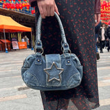 Lkblock Korean Fashion Vintage Metal Star Aesthetic Denim Women Underarm Shoulder Bag New Y2k Streetwear Ladies Purses and Handbags