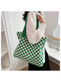 Lkblock Large-capacity Bag Handbag Knitting Shopping Bags Leisure Hand the Bill of Lading Shoulder Wool Woven Lattice Joker Tote