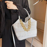 Lkblock Fashion Women Fold Cloud Armpit Bags Silver White Shoulder Bags Lady Thick Chain Messenger Bags Pu Leather Stripes Handbag