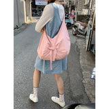 Lkblock 1 Piece Student Tote Bags for Girl Sweet Korean Fashion Bowknot Handbags for Women Portable Makeup Book Pencil Case Storage Bag