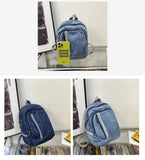 Lkblock Denim Women Backpack Casual Travel Bagpack Backbag College Student School Bags for Teenager Girls Cowboy Rucksack blue Mochila