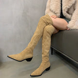 Lkblock Stretch Women Over The Knee High Boots Fashion Soft Leather Shoes Autumn Winter Thick Heel Ladies Long Booties