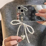 Lkblock White Bowknot Heart Keychain Women Sweet Charm Pearl Bow Backpack Key Ring Handmade Jewelry Ornament Bags Pendants Gifts