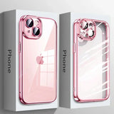 Lkblock High Quality Plating Clear Phone Case For iPhone 16 15 14 Plus 11 12 13 Pro Max Full Lens Protect Soft TPU Shockproof Back Cover