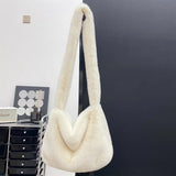 Lkblock Soft Faux Fur Ladies Messenger Bags Fashion Large Capacity Plush Women's Shoulder Bag Simple Solid Color Female Fluffy Handbags