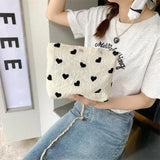 Lkblock Sweet Love Heart Women's Shoulder Bags Simple Ladies Vest Bag Thin Cloth Female Tote Handbags Clutch Purse Shopping Bag