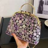 Lkblock 2024 New Vintage Women Original Handmade Chain Shoulder Bags Wedding Top Handle Totes Lady Lock Shell Clip Flower Small Handbags