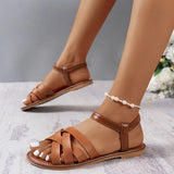 Lkblock Summer New Women's Flat Bottom Roman Strap Sandals with Non slip Rubber Soles Fashion Women's Shoes