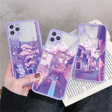 Lkblock Japan Anime Landscape Phone Case For iPhone 16 11 15 12 14 Pro Max 12 13 Mini 7 8 Plus X XR XS Matte Purple Street View Cover