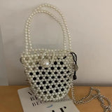 Lkblock 2024 Retro Pearl Bucket Women's Crossbody Bag Сумка Fashion INS Silver New in Handbag Handwoven DIY Beaded Bags Bolso De Hombro