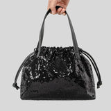 Lkblock Fashion Sequins Women Handbags Shinny Drawsting Shoulder Crossbody Bags Luxury Evening Party Purses Large Capacity Tote Bag