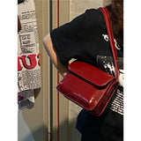 Lkblock Retro Patent Leather Shoulder Bag For Women Luxury Flap Crossbody Bag Solid Color Underarm Bag Red Crossbody Bag Lady Handbag